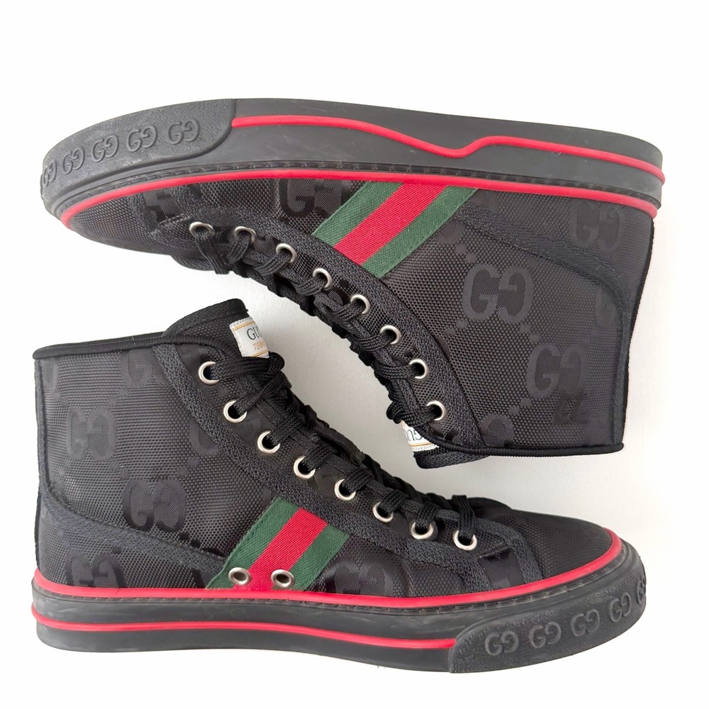 GUCCI | Tennis 1977 Off The Grid Black GG Eco Nylon Web High Top Sneakers EU 37 - Picture 7 of 13